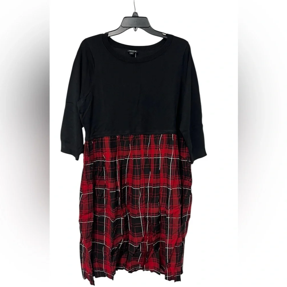 Torrid Mini Challis To Knit Dress Black Red Plaid Dark Academia Holiday - Picture 1 of 9